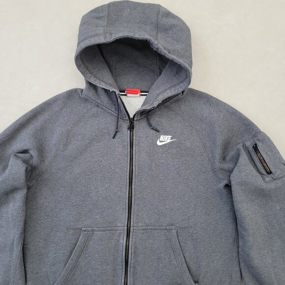 Nike Hoodie Mens Medium Gray Tech Fleece Swoosh Full Zip Sweatshirt - Picture 4 of 16